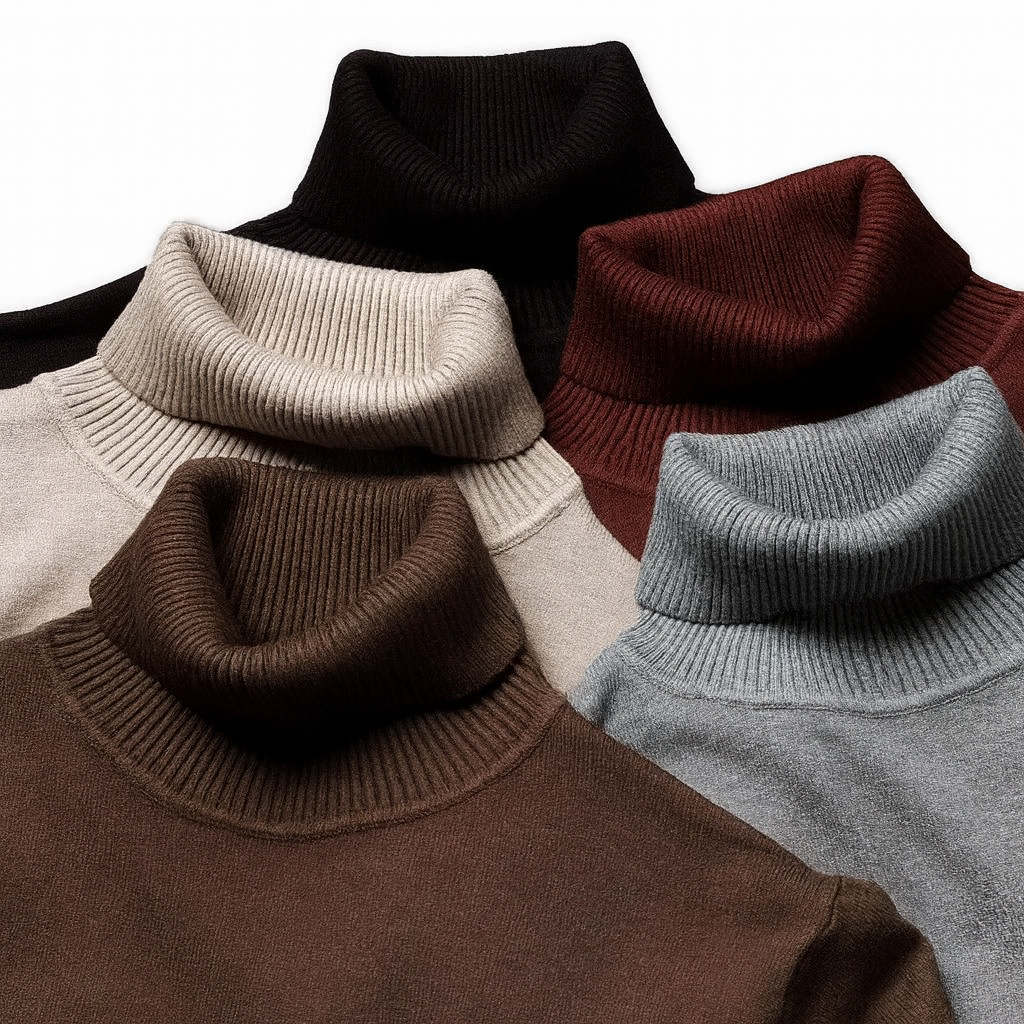 Men's ribbed turtleneck sweater with long sleeves and ribbed trims