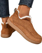 Women's ankle boots with faux fur trim and moccasin stitching