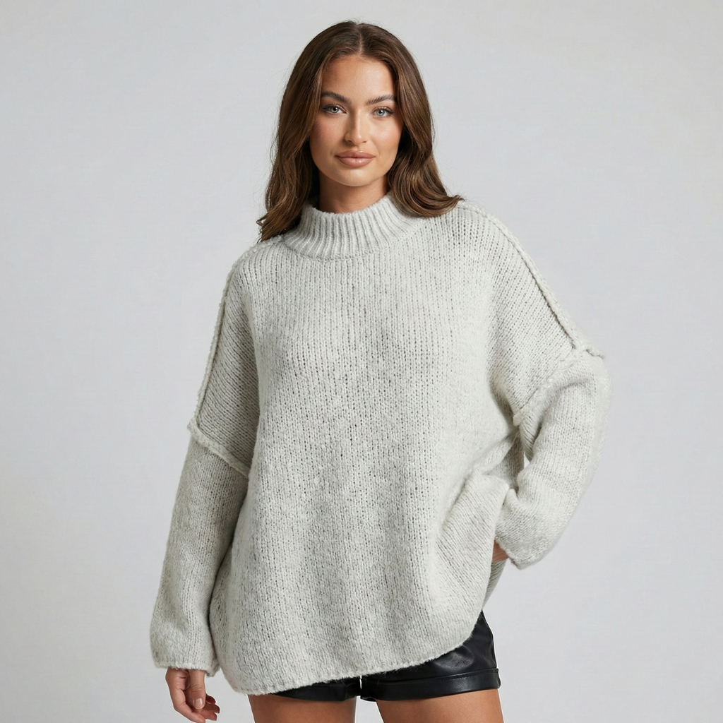 Women's oversized textured turtleneck jumper with balloon sleeves
