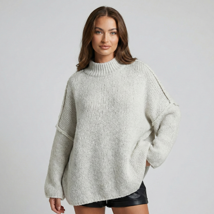 Women's oversized textured turtleneck jumper with balloon sleeves