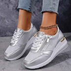 Women's metallic platform trainers with laces and side zips