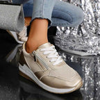 Women's metallic platform trainers with laces and side zips
