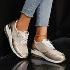 Women's metallic platform trainers with laces and side zips