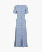 Women's ribbed knit midi dress with buttons and short sleeves