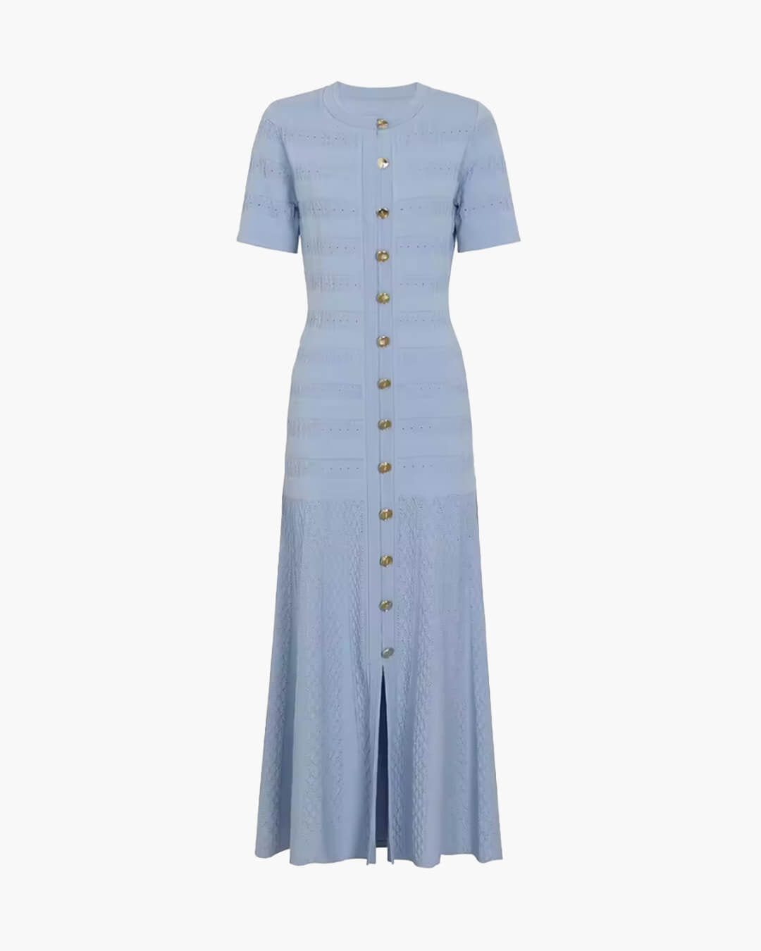 Women's ribbed knit midi dress with buttons and short sleeves