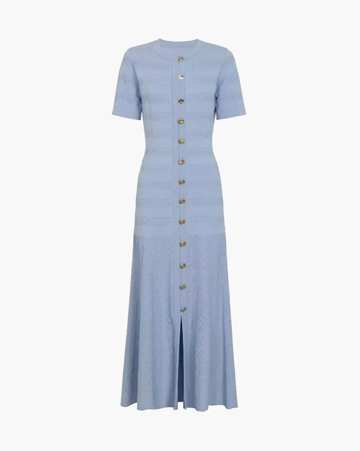 Women's ribbed knit midi dress with buttons and short sleeves