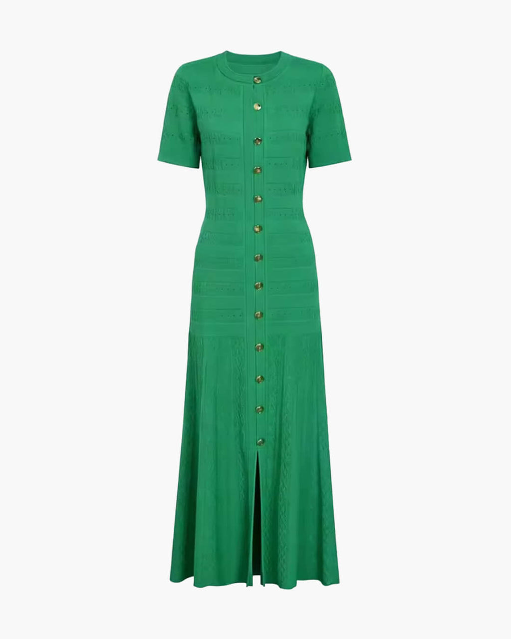 Women's ribbed knit midi dress with buttons and short sleeves