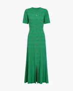 Women's ribbed knit midi dress with buttons and short sleeves