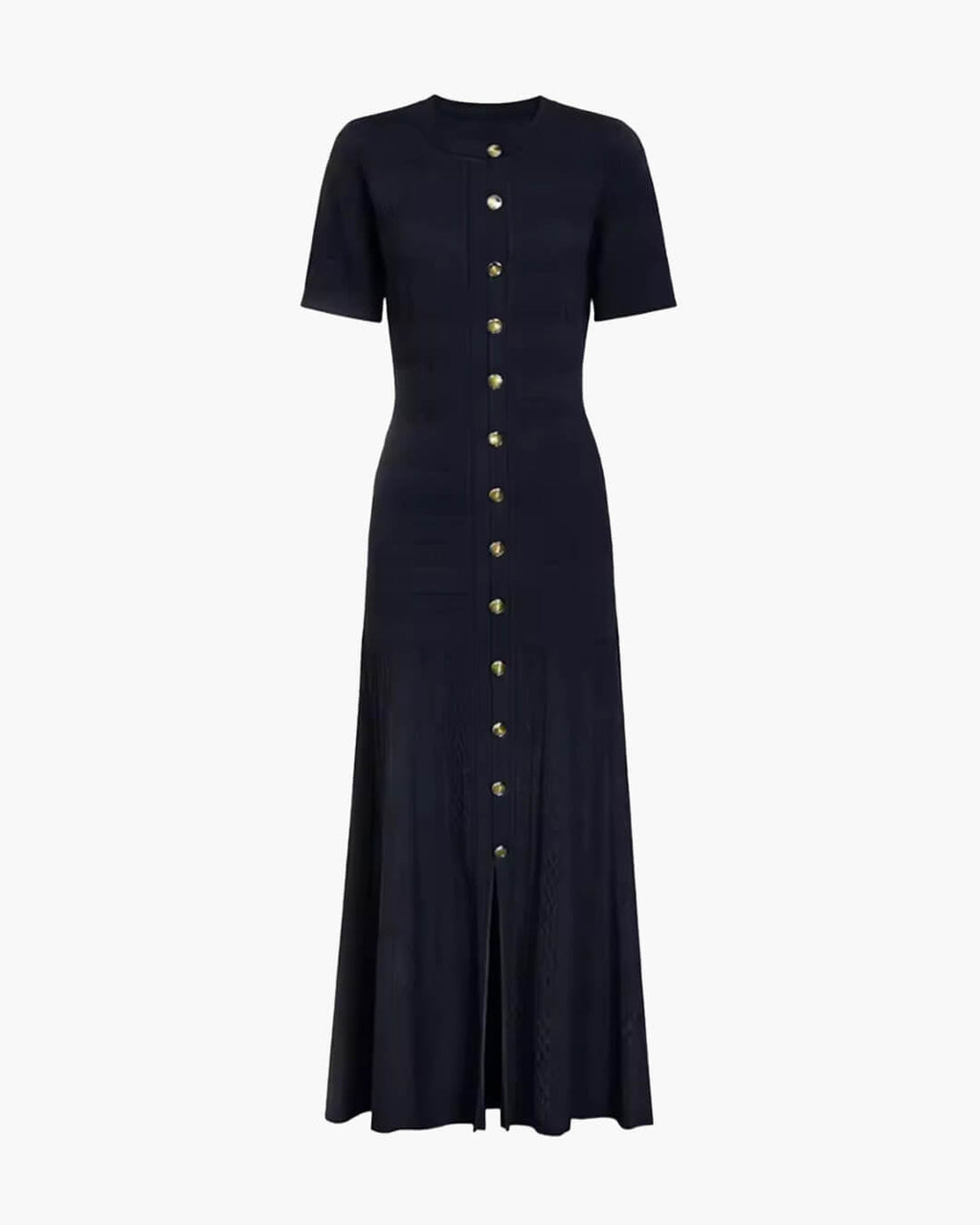 Women's ribbed knit midi dress with buttons and short sleeves