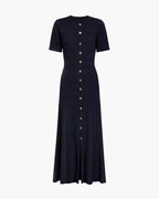 Women's ribbed knit midi dress with buttons and short sleeves