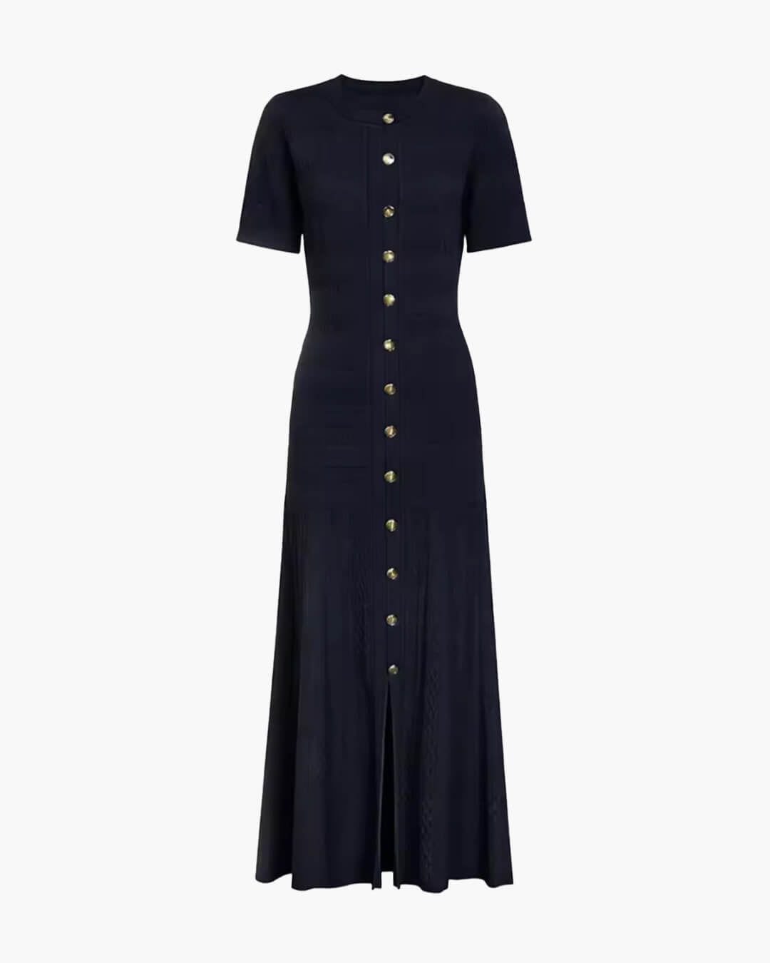 Women's ribbed knit midi dress with buttons and short sleeves