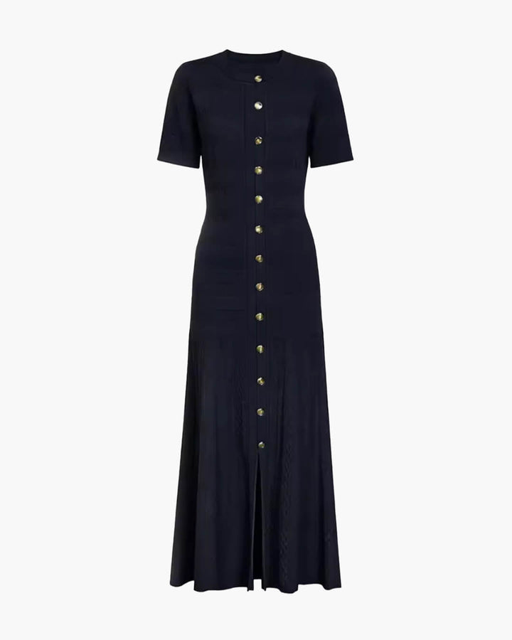Women's ribbed knit midi dress with buttons and short sleeves