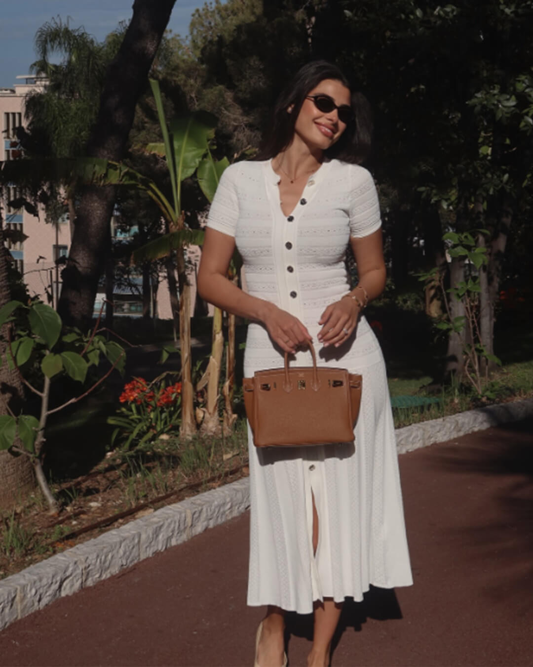 Women's ribbed knit midi dress with buttons and short sleeves