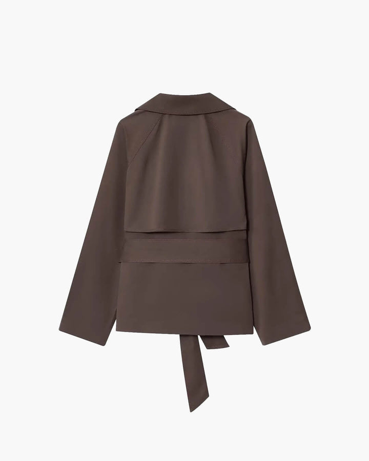 Women's short belted trench coat with wide lapels
