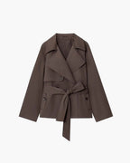 Women's short belted trench coat with wide lapels