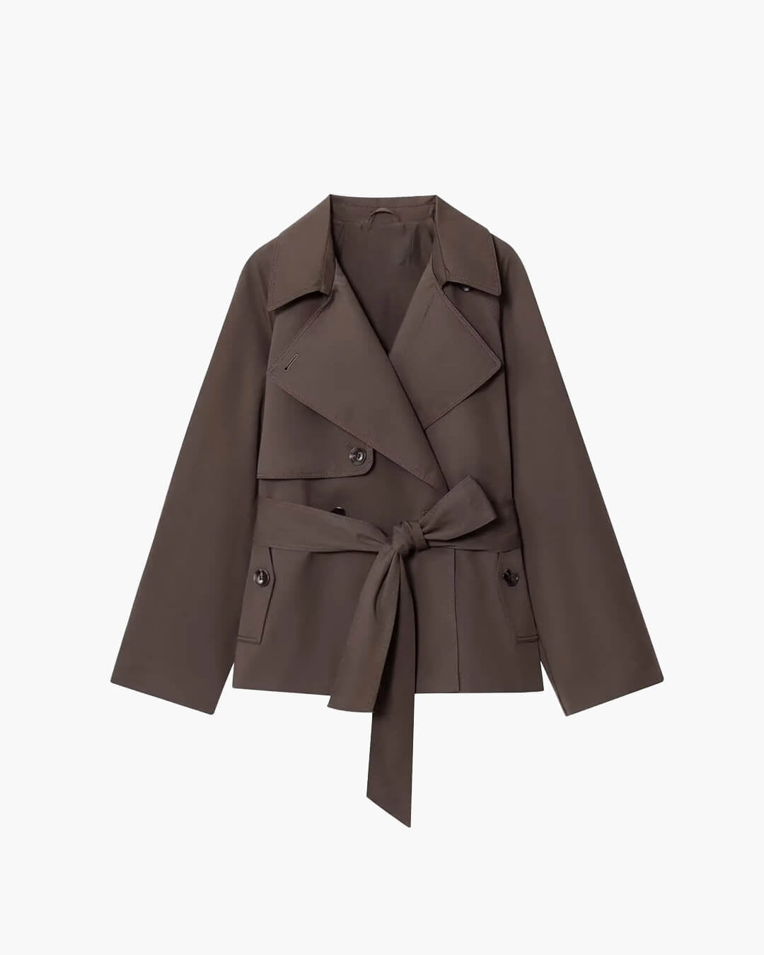 Women's short belted trench coat with wide lapels