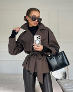 Women's short belted trench coat with wide lapels