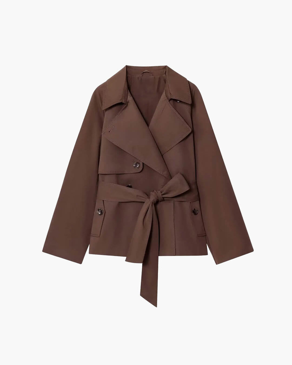 Women's short belted trench coat with wide lapels