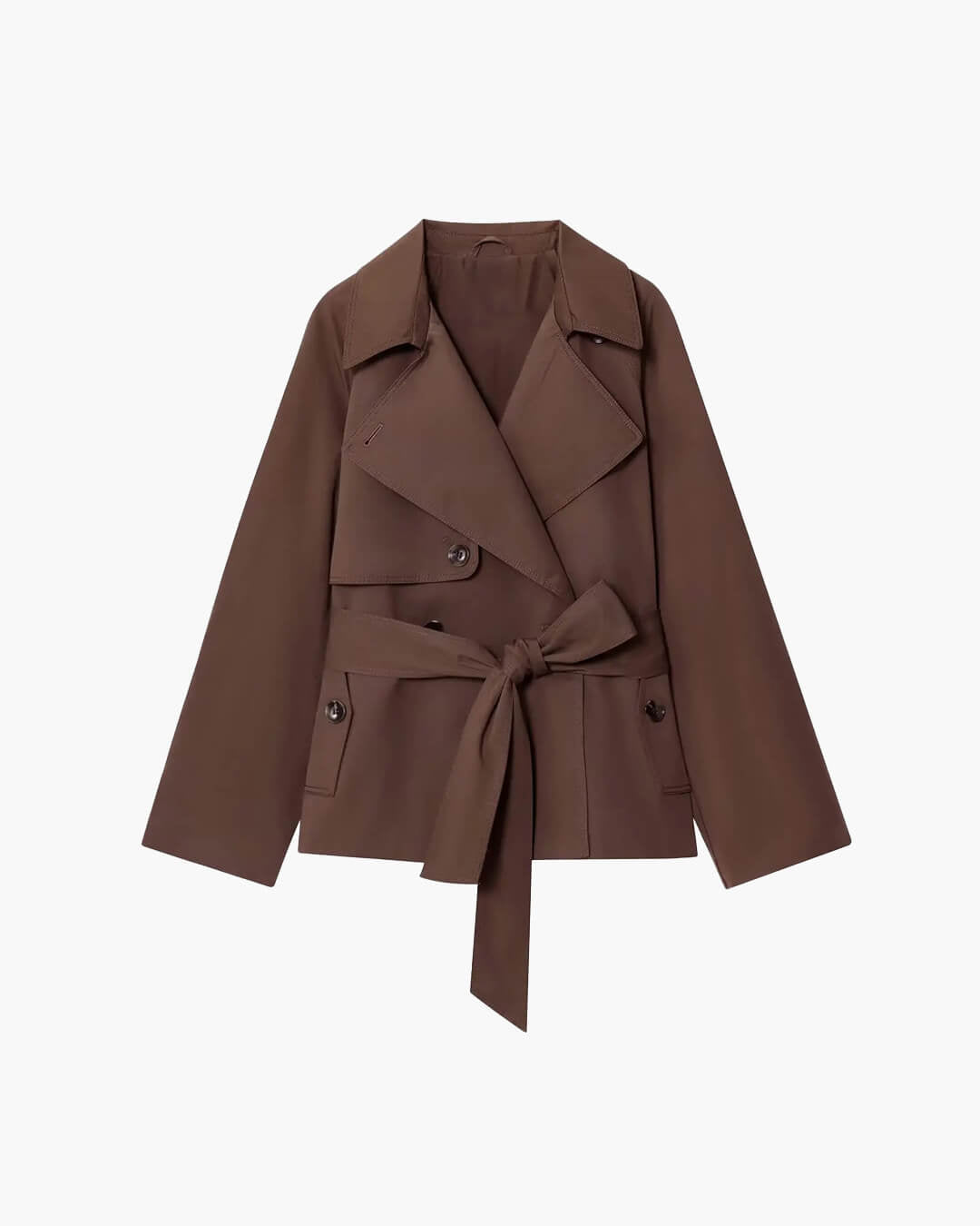 Women's short belted trench coat with wide lapels