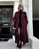 Women's long belted double-breasted coat with notched lapels