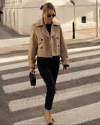 Women's cropped double-breasted trench coat with lapels