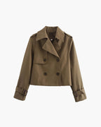 Women's cropped double-breasted trench coat with lapels