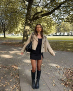 Women's cropped double-breasted trench coat with lapels