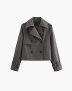 Women's cropped double-breasted trench coat with lapels