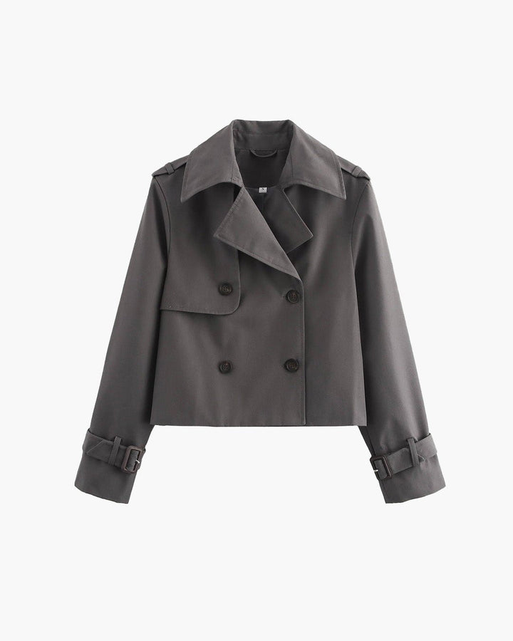 Women's cropped double-breasted trench coat with lapels