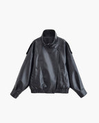 Women's asymmetric jacket with stand collar, long sleeves and button fastening