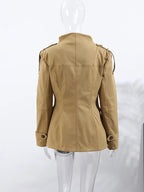 Women's slim-fit trench coat with high collar and flap pockets