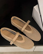 Women's mesh ballet flats with Mary Jane straps