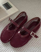 Women's mesh ballet flats with Mary Jane straps