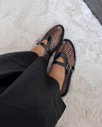 Women's mesh ballet flats with Mary Jane straps