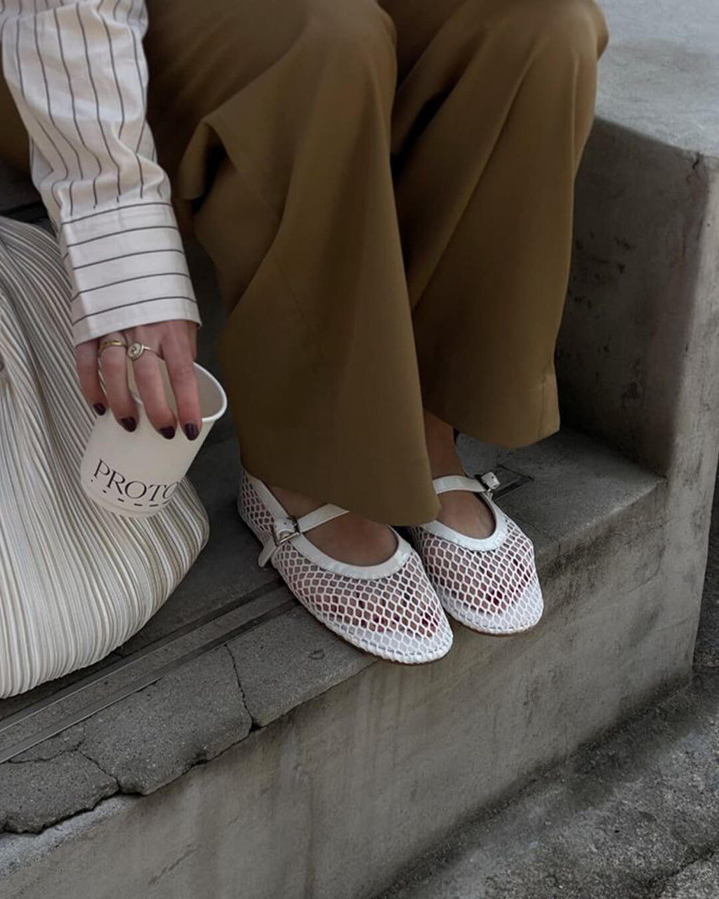 Women's mesh ballet flats with Mary Jane straps