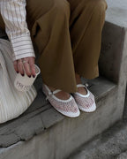 Women's mesh ballet flats with Mary Jane straps