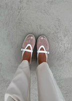 Women's mesh ballet flats with Mary Jane straps