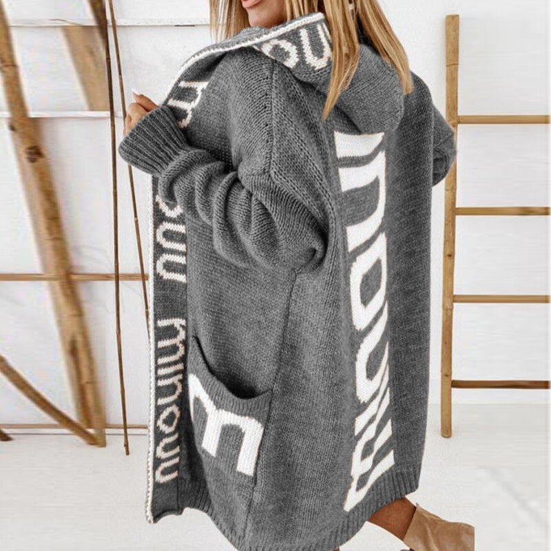 Women's hooded patterned longline cardigan