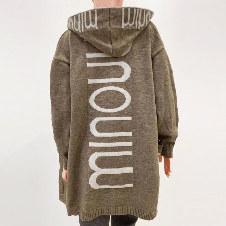 Women's hooded patterned longline cardigan