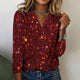 Women's red sparkle V-neck party blouse with long sleeves