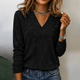 Women's black sparkle V-neck party blouse with long sleeves
