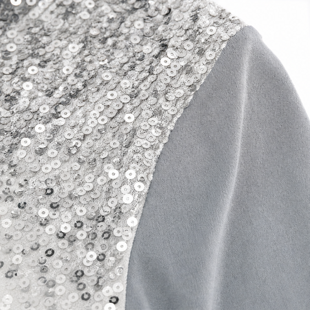 Women's Sequin V-Neck Party Top with Long Sleeves