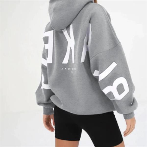 Women's graphic print hoodie with hood and bold back lettering