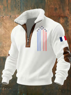 Men's half-zip aviator hoodie with high collar and aircraft chest graphic