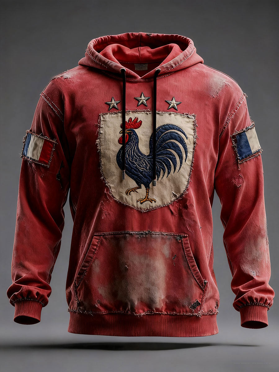 Men's oversized hoodie with French rooster graphic and pouch pocket