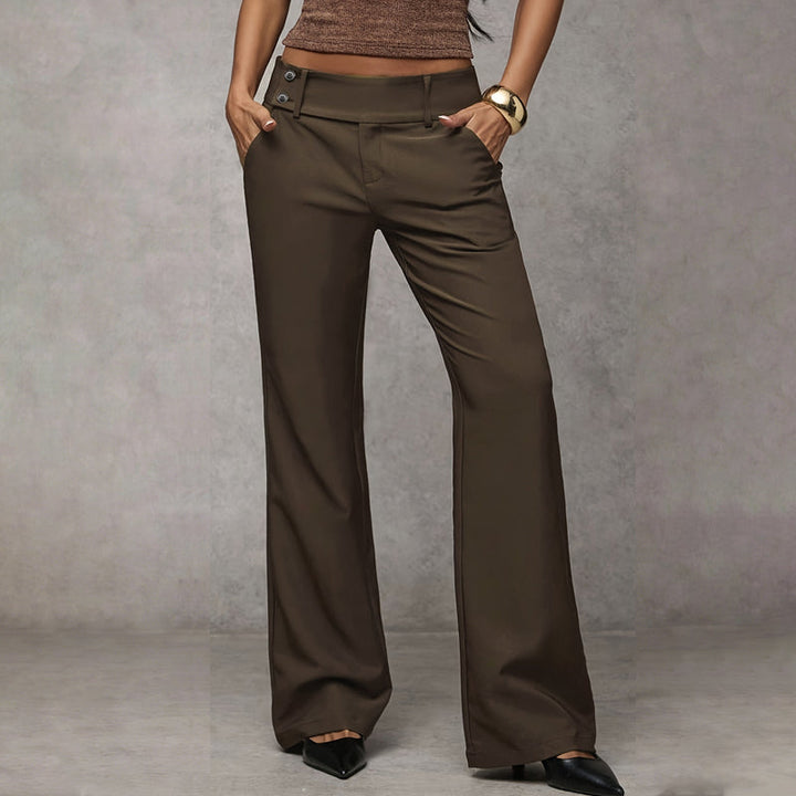 Women's high-waisted black flared trousers with pockets