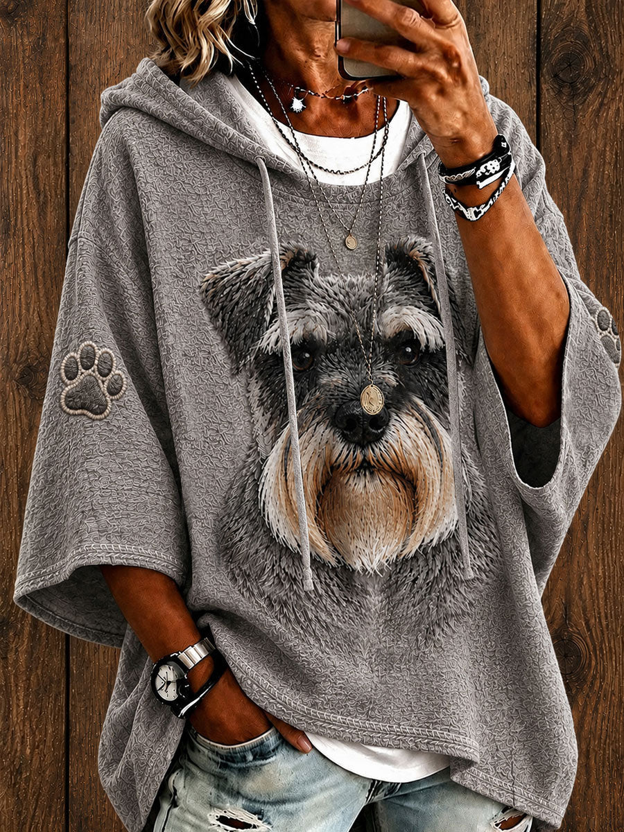 Women's grey hoodie with miniature schnauzer and paw print graphics