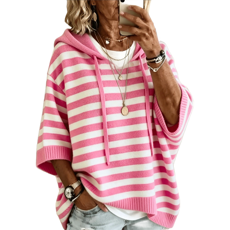 Women's oversized striped hoodie with hood, drawstrings and wide sleeves