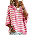 Women's oversized striped hoodie with hood, drawstrings and wide sleeves
