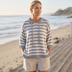 Women's oversized striped hoodie with hood, drawstrings and wide sleeves